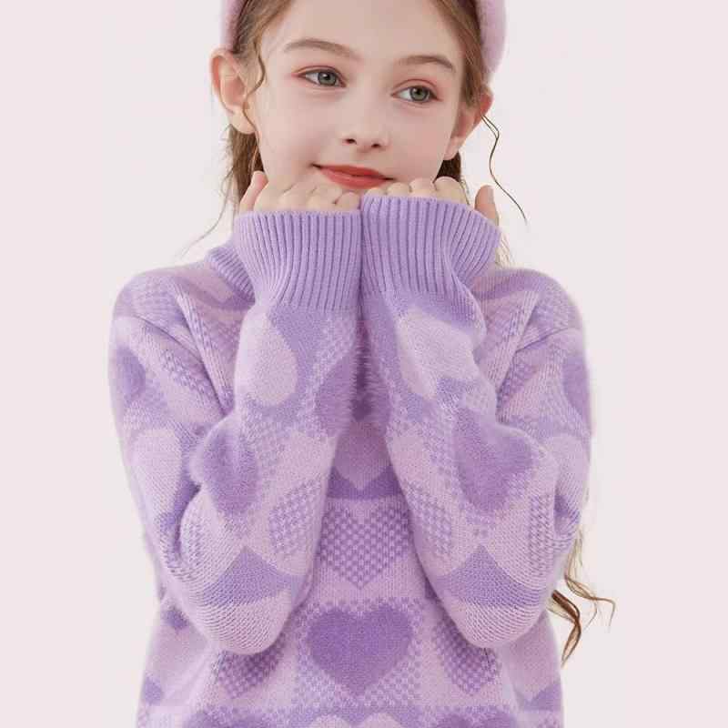 子供服 セーター ガールズ ニット トップス 女の子 長袖 プルオーバー ラウンドネック 秋冬 かわいい 普段着 通学 伸縮性 120cm 130cm 140cm 150cm 160cm 170cm レッド ピンク系 パープル