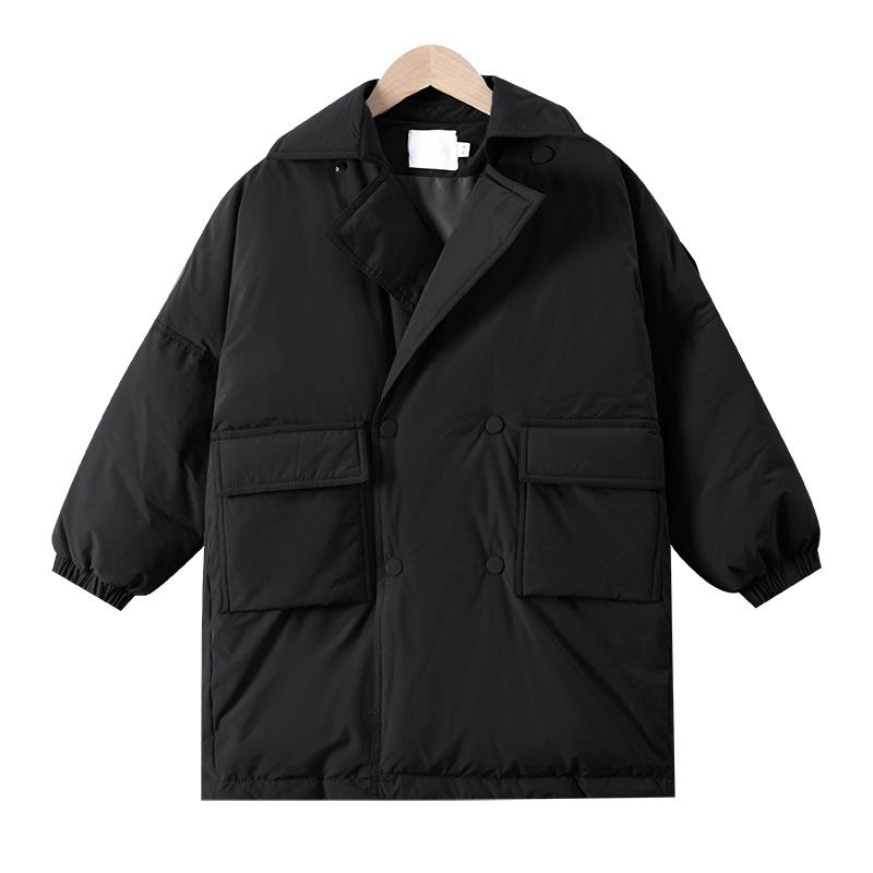 赤ちゃん用落ち込む上衣 キッズ 中綿厚地の外套 ロング丈 アウター 秋冬 防寒 撥水 御坊っちゃん ボーイズ 8歳 9歳 10歳 11歳 12歳 13歳 14歳 カーキ 黒いこと