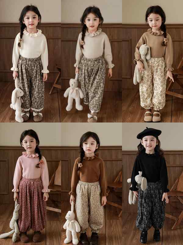 ニット ガールズ キッズ フリルネック セーター 冬 女の子 子供 幼児 長袖 トップス あったか 普段着 かわいい 韓国風 ベージュ系