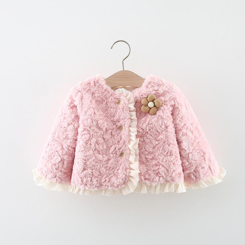 赤ちゃん服 うしろ帯 編み物 ジレー 裏起毛 アウター 冬 もの言う花 キッズ 朦々たる 可愛らしい 猫耳 ボンネット付き添い人 ジッパー 上衣 サクラ色系 ベージュ系 80 90 100 110糎
