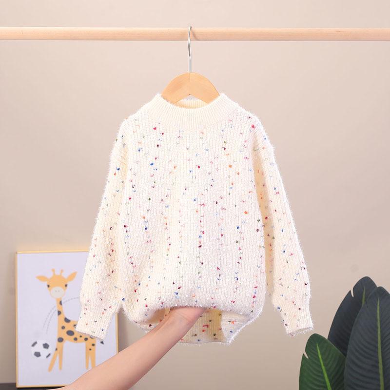 子供服 セーター 女の子 ニット トップス 秋冬 厚手 裏起毛 防寒 暖かい 丸首 長袖 プルオーバー ピンク系 白 100cm 110cm 120cm 130cm 140cm 150cm 160cm