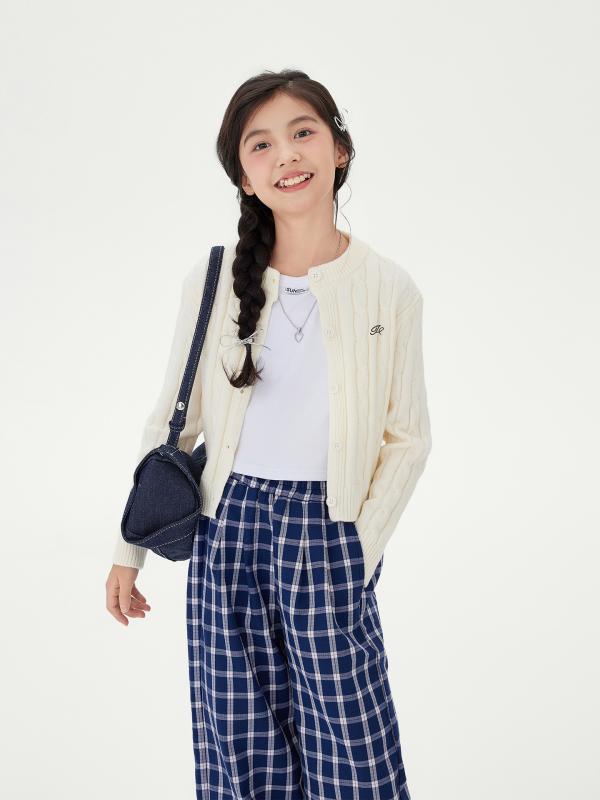 ニット キッズ 女の子 カーディガン 春秋 長袖 ショート丈 丸首 アクリル おしゃれ かわいい 普段使い お出かけ 120cm 130cm 140cm 150cm 160cm 170cm 紺色 ベージュ グレー