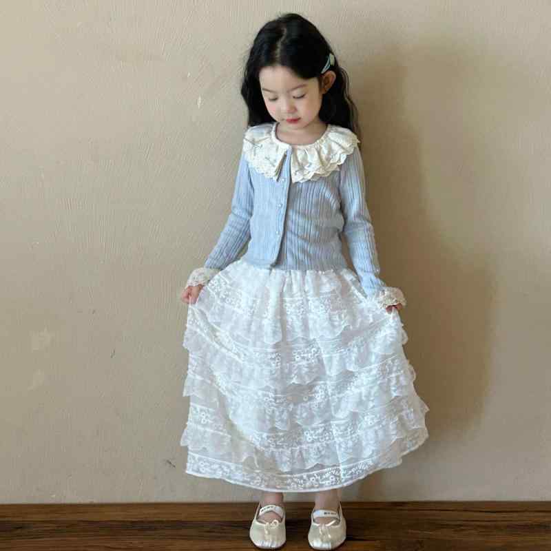 キッズ カーディガン 女の子 春物 ニット 花柄レース 長袖 アウター ガールズ 子供服 羽織り 上着