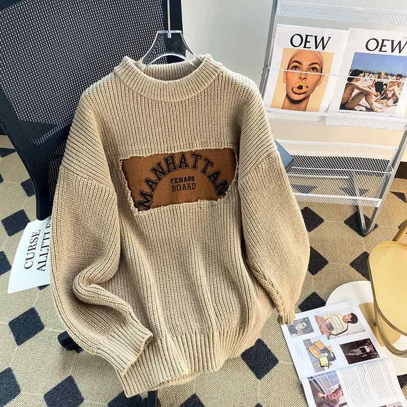 ニット レディース 秋冬 レトロ風 ゆったり 厚手 プルオーバー トップス 長袖 無地 文芸風 カーキ ブラック ローズレッド