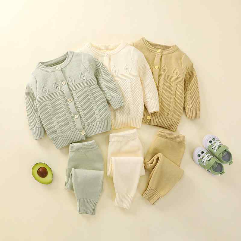 ベビー服 セーター 上下セット ニット カーディガン 春秋 長袖 綿100％ 丸首 動物柄 かわいい 普段使い 保育園 幼稚園 73CM 80cm 90cm 100cm 暗緑 米杏 耶黄