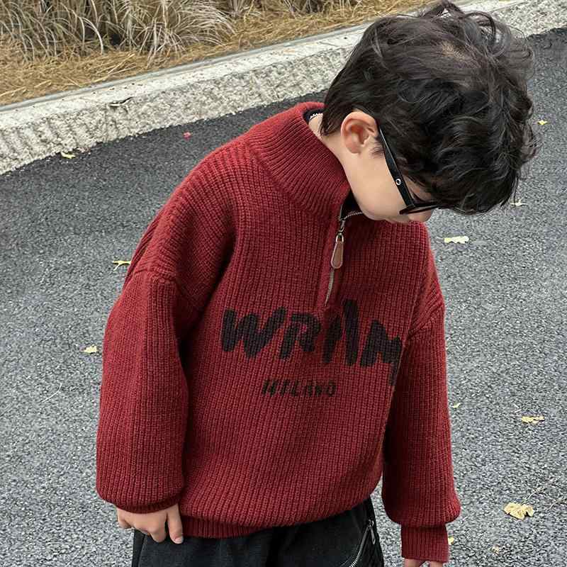 子供服 ニット セーター 男の子 厚手 防寒 秋冬 トップス ハーフジップ 普段使い 部屋着 かわいい 90cm 100cm 120cm 130cm 140cm 150cm