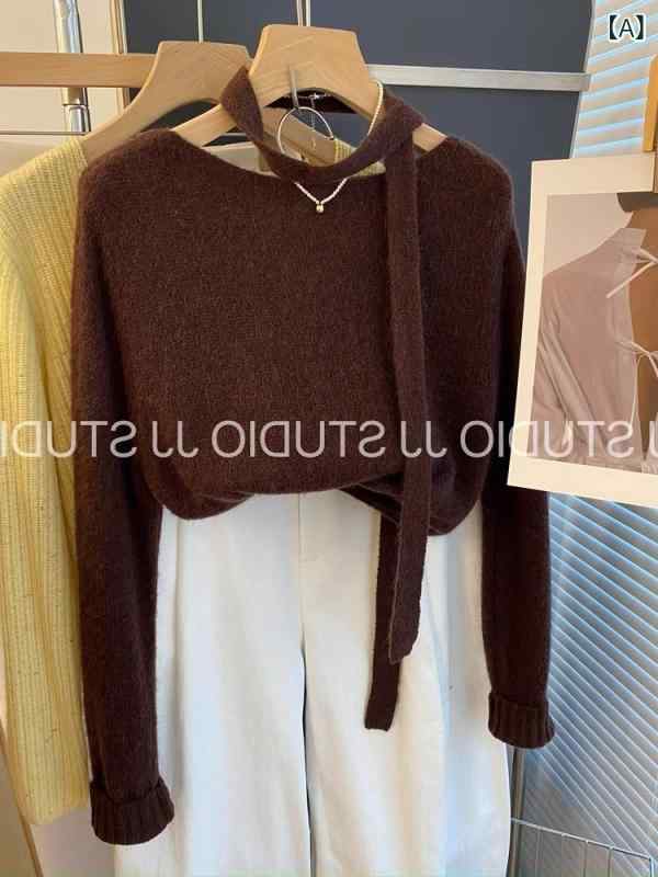 ニット レディース 韓国風 コーヒー色 トップス プルオーバー ゆったり 長袖 ドロップショルダー ラウンドネック 無地 通勤 通学 デート かわいい 普段使い 秋冬