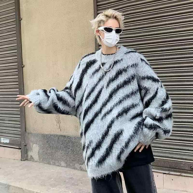 ニット メンズ 秋冬 ストライプ柄 セーター 長袖 トップス プルオーバー 暖かい 厚手 ゆったり 20代 30代 40代 カジュアル きれいめ 韓国風 グレー ブラウン