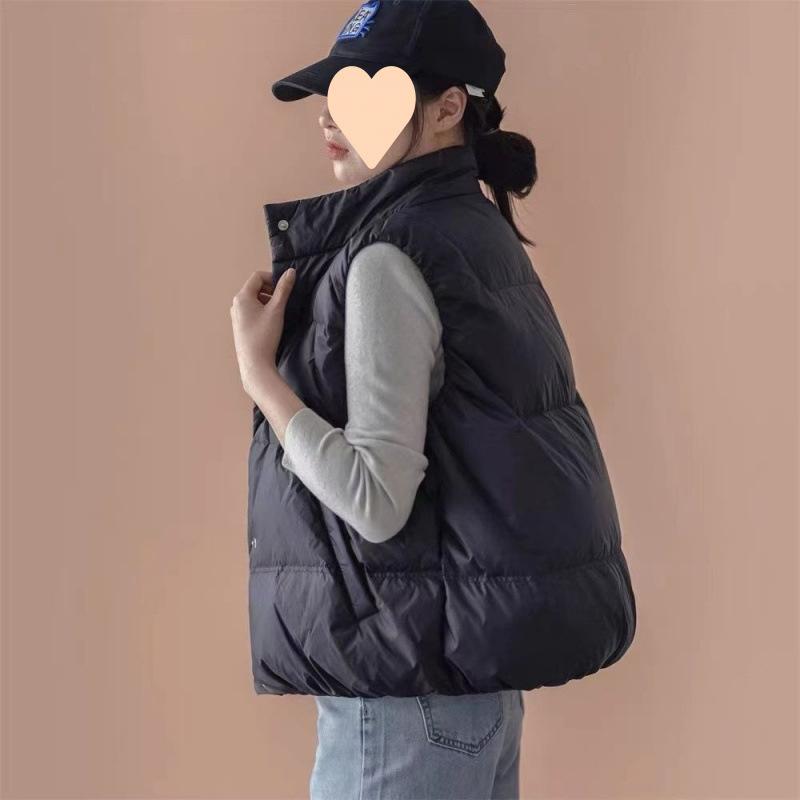 ダウンベスト レディース 秋冬 韓国風 ゆったり 羽毛 ショート丈 チョッキ ジレ アウター ブラック ホワイト ポリエステル 4,582円