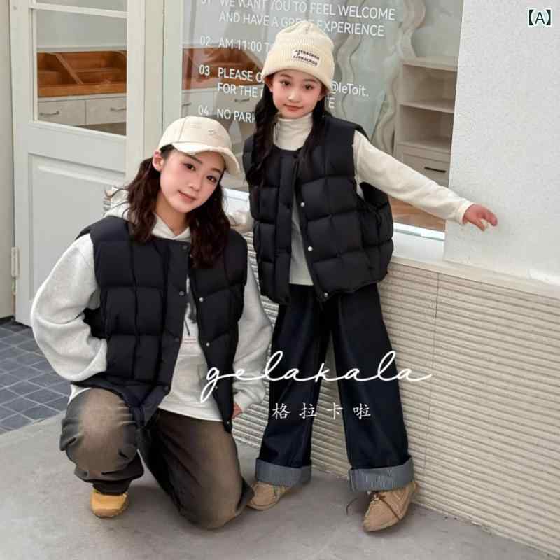 子供服 ダウンベスト 男女兼用 中綿ベスト アウター 秋冬 防寒 チョッキ ノースリーブ 格子柄 あったか 暖かい ショート丈 男の子 女の子 キッズ ジュニア 120 130 140 150 160 ブラック ホワイト グリーン|イーマイショップ