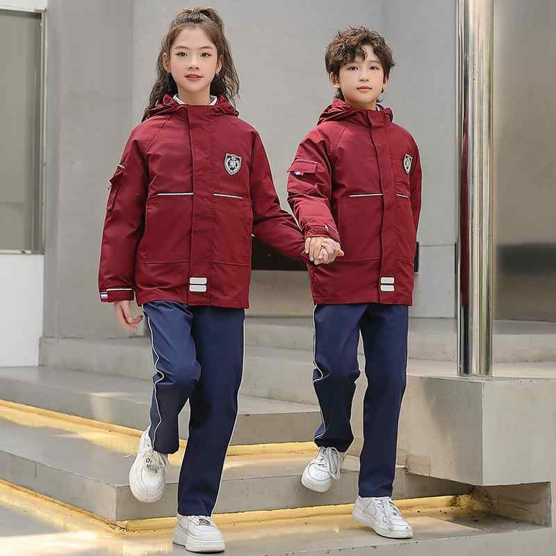 キッズ スクールウェア 冬用 アウター 取り外し可能 ダウンインナー ニット カーディガン 子供用 中綿入り ジャケット セットアップ 運動着 防寒着 8歳以上 ワインレッド|イーマイショップ