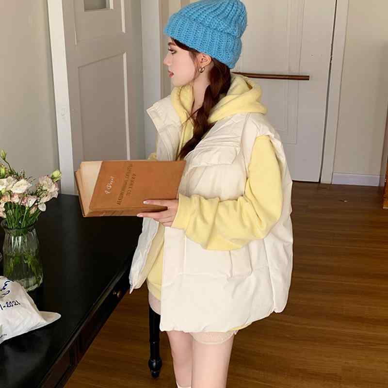ダウンベスト レディース 韓国風 ゆったり 中綿ベスト スタンドカラー 無地 トップス アウター ポリエステル 通勤 カジュアル 秋冬