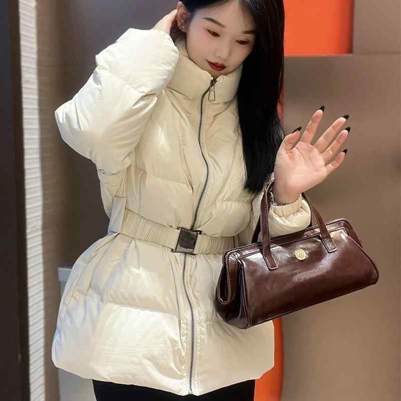 落ちこむより良い レディース 韓国風 脱着能力のある 白ダックダウン アウター 前掛け 中綿入り口・入口 ポリエステル 秋冬 真っただ中丈 心地よい 愛くるしげ 米白いこと アンコラレッド 西洋カボチャ色 黒いこと