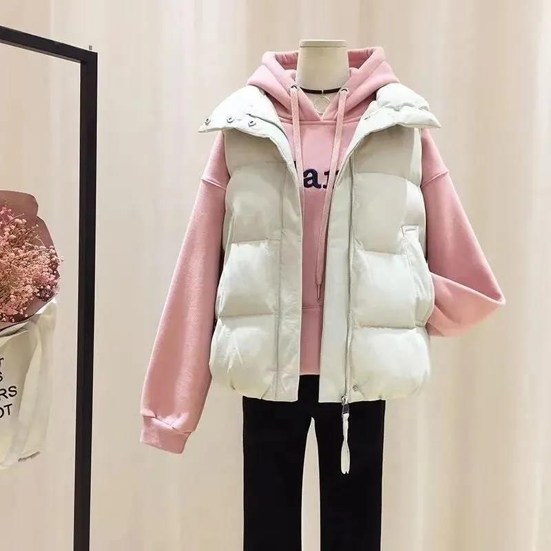 ベスト レディース 秋冬 ショート丈 中綿ベスト 韓国風 ゆったり チョッキ トップス アウター ブラック アイボリー