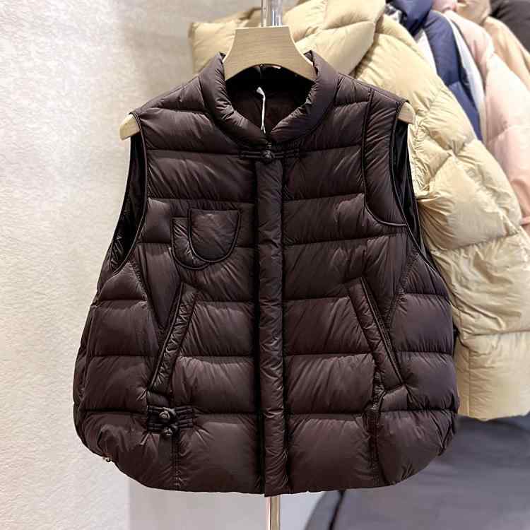 ダウンベスト レディース 秋冬 レトロ チャイナボタン 白ダウン ベスト ショート丈 アウター 重ね着 防寒 あったか 羽織り 上着 カジュアル エレガント お洒落