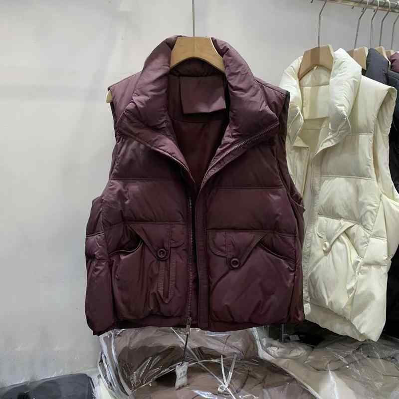 ダウンベスト レディース 秋冬 韓国風 立襟 中綿ベスト チョッキ アウター トップス 防寒 あったか 紫紅色 米白色 コーヒー色 ブラック 普段使い 街頭 部屋着