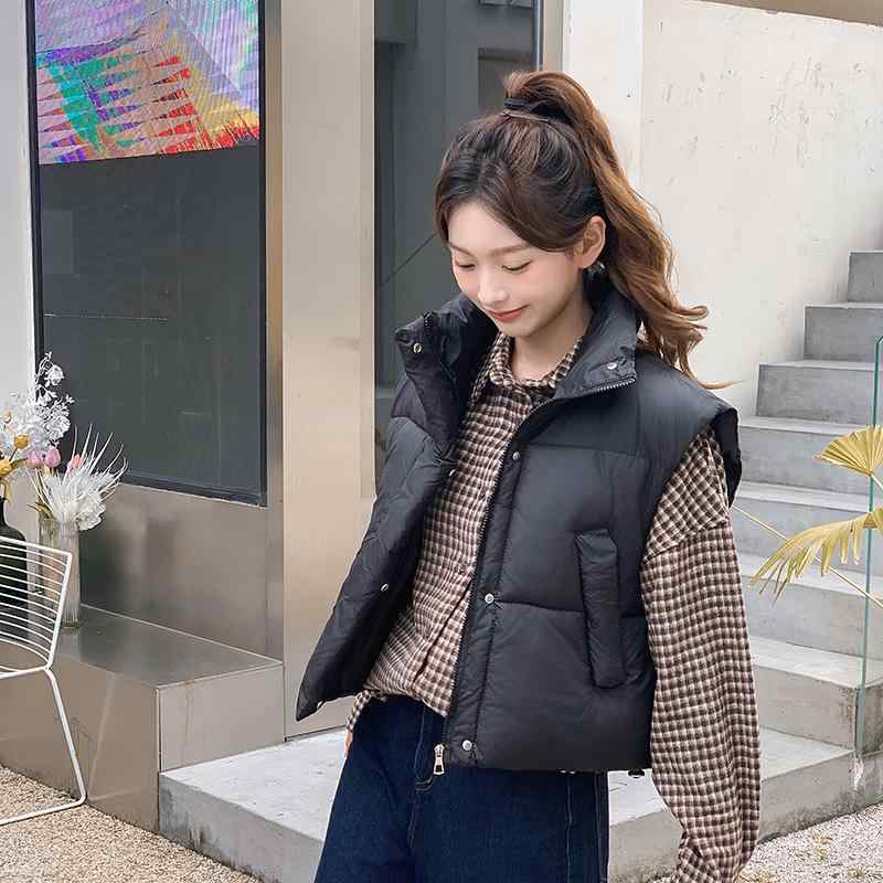 ベスト レディース 韓国風 ゆったり 羽織り ライトアウター スタンドカラー 黒 アイボリー 通勤着 普段使い ポリエステル
