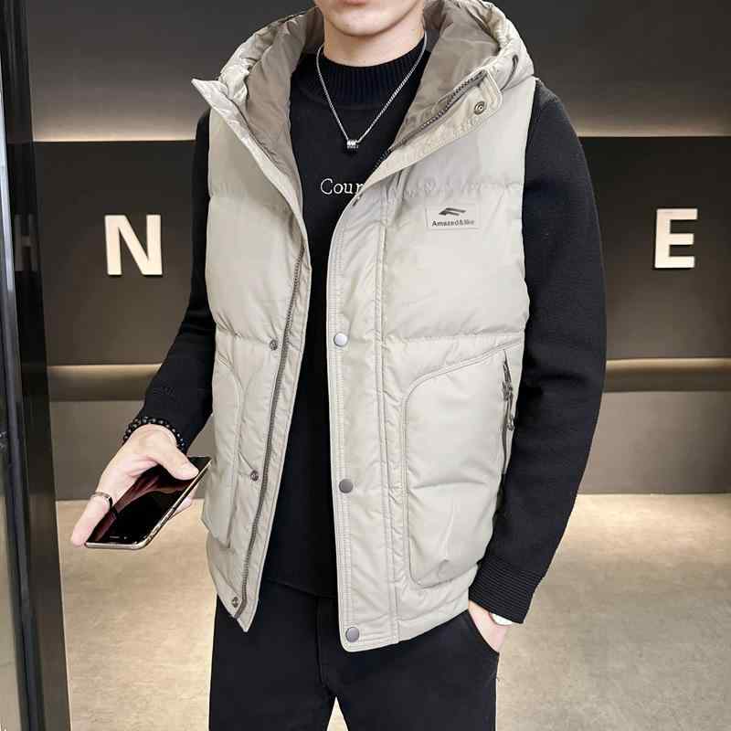 ダウンベスト 男性用 フード付き 防寒 アウター カジュアル 日系 ミリタリー 合体型 ホワイトダックダウン