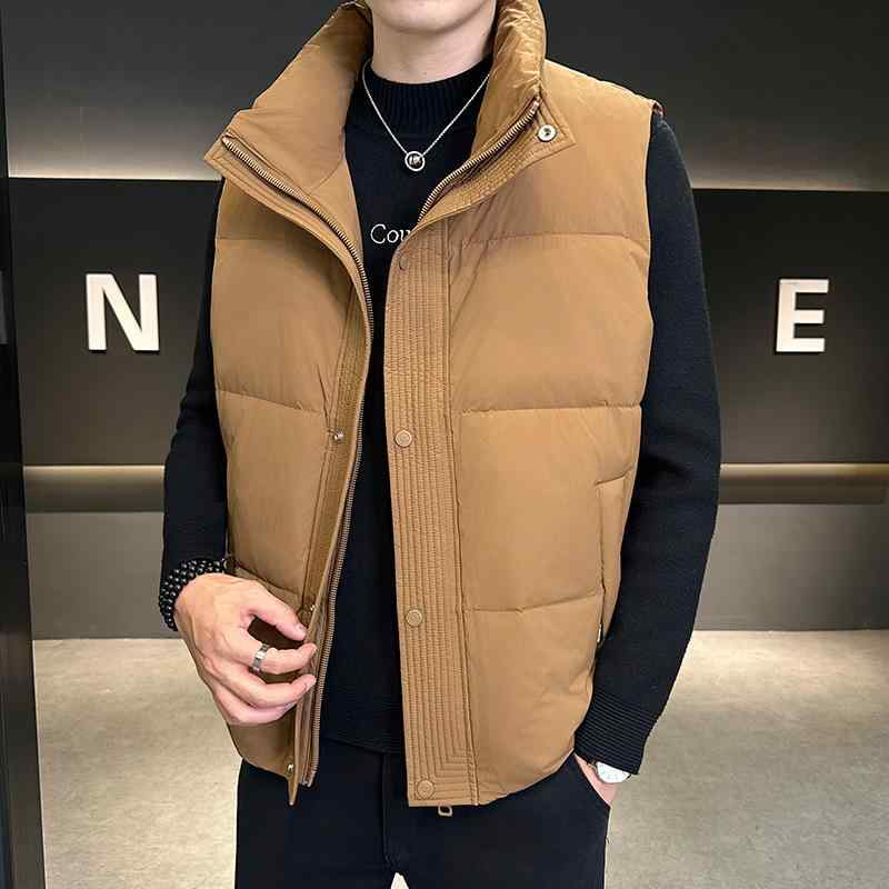 ダウンベスト メンズ 男性用 防寒 チョッキ アウター ショート丈 立襟 アウトドア スポーツ 秋冬 ブラック グリーン オフホワイト コーヒー 軽量