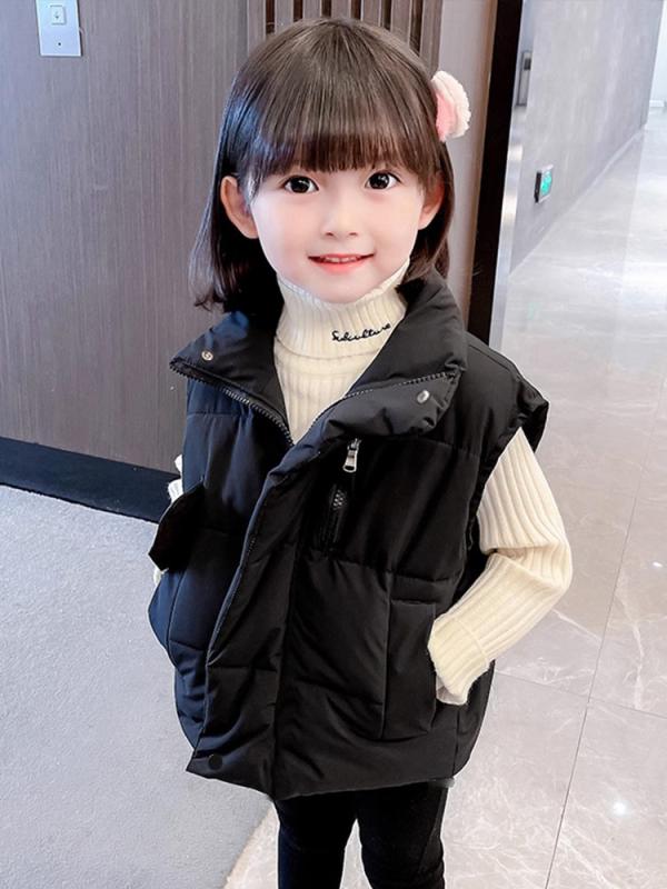 子供服 ベスト 秋冬 子供 男の子 女の子 ダウン風 中綿入り 厚手 アウター 防寒着 チョッキ 黒