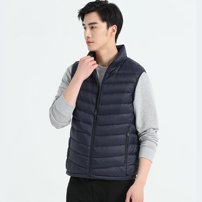 ダウンベスト メンズ 男性用 大きいサイズ 防寒 防水 撥水 薄手 ショート丈 インナーダウン 立襟 黒 紺 秋冬
