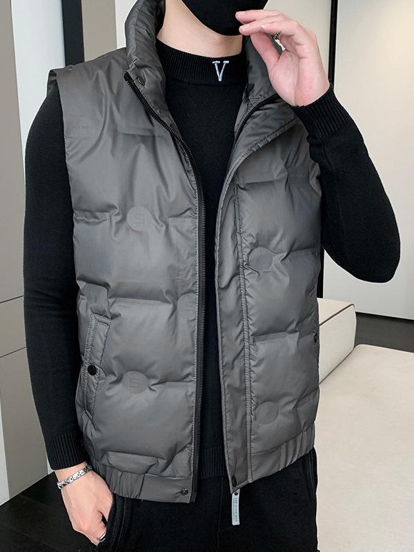 ダウンベスト 男性用 秋冬 白ダックダウン 76%~80% 充填量70 立襟 ポリエステル 100% 防寒 保温 インナーベスト カジュアル 普段使い アウトドア 深灰色 黒 カーキ M L XL XXL XXXL XXXXL 5XL
