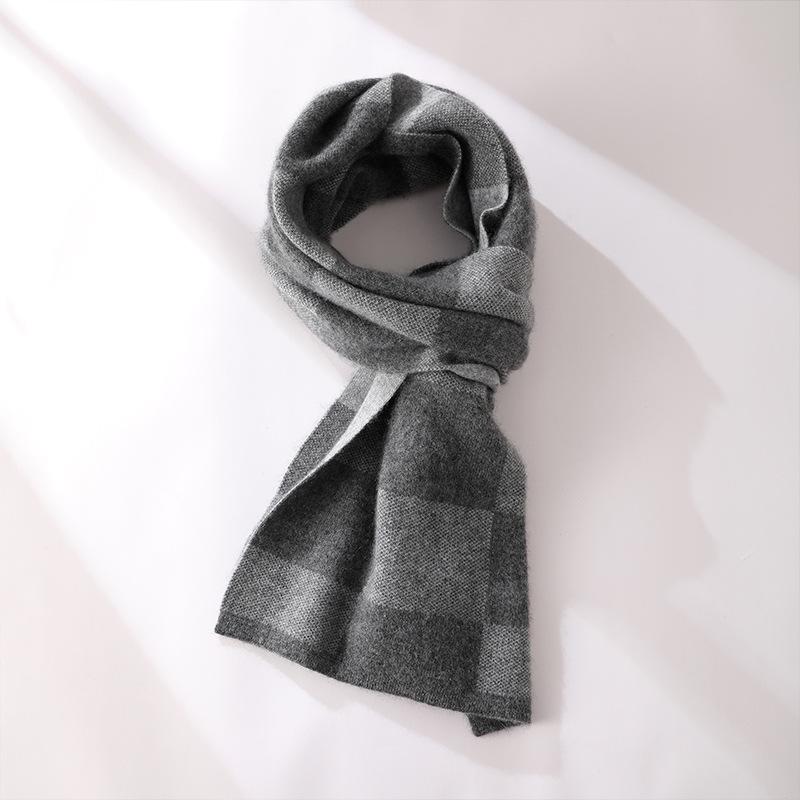 マフラー 男性用 チェック柄 ニット 暖かい 厚手 防寒 ショール 秋冬 カシミヤ混紡|イーマイショップ