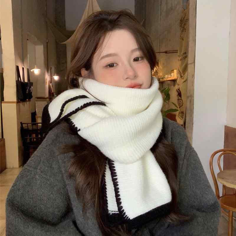 マフラー レディース 秋冬 韓国風 厚手 ショール 暖かい ニット スヌード メンズ 白 黒
