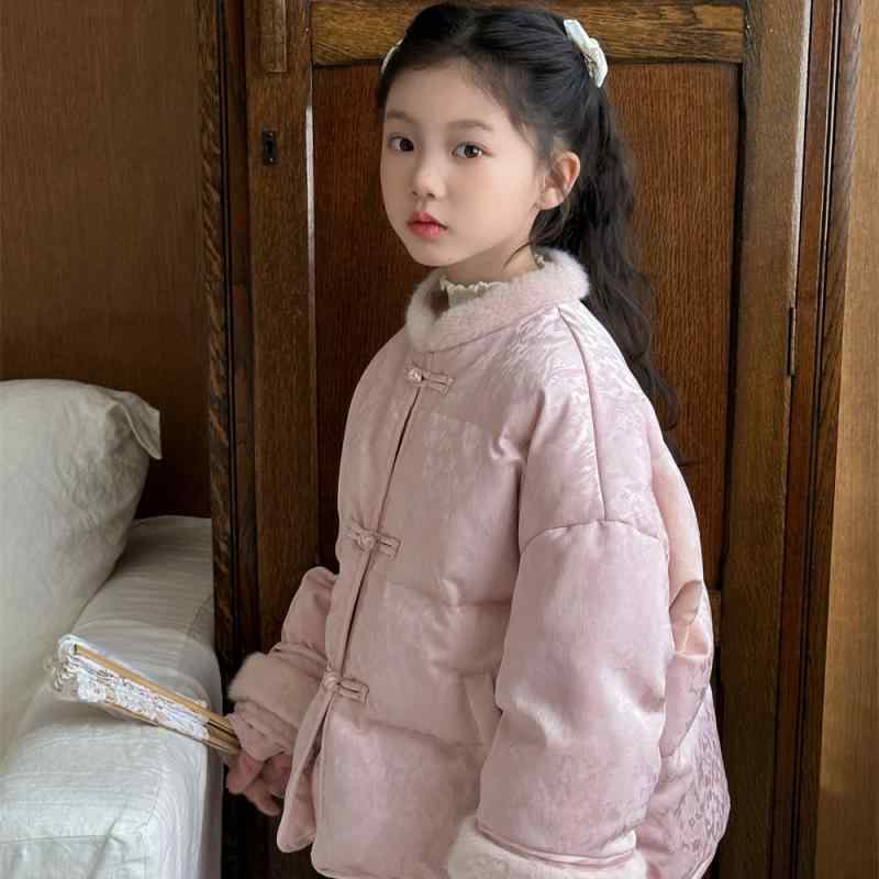 子供服 ガールズ ダウンジャケット 秋冬 中国風 白ダックダウン アウター 防寒 杏色 ピンク系 かわいい おしゃれ|イーマイショップ