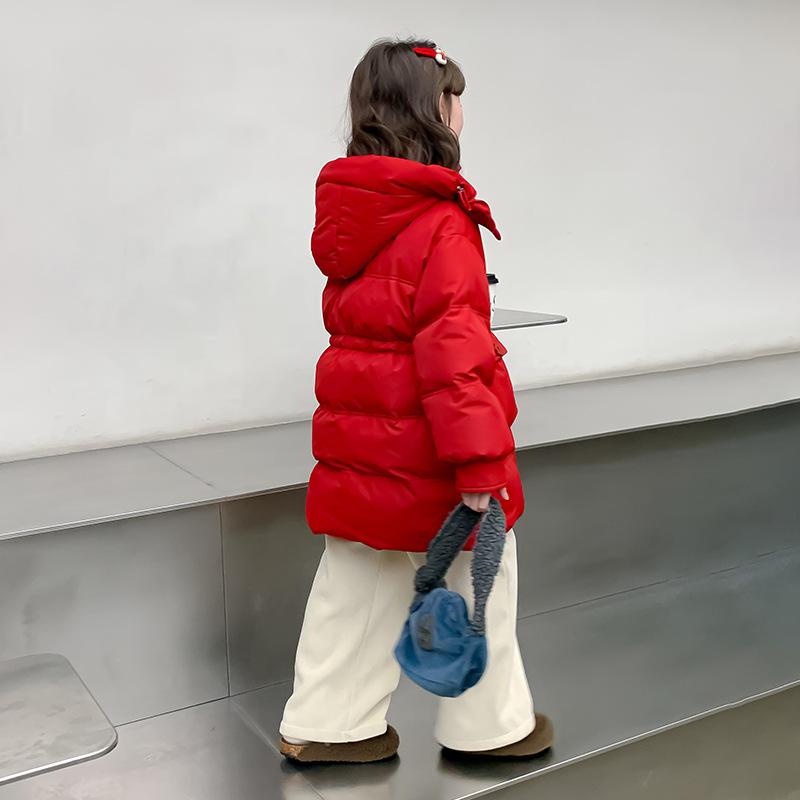 子供服 ガールズ ダウンジャケット ロング丈 フード付き 白ダックダウン アウター 防寒 中綿入り 120cm 130cm 140cm 150cm 160cm 170cm ピンク系 赤色 ポリエステル