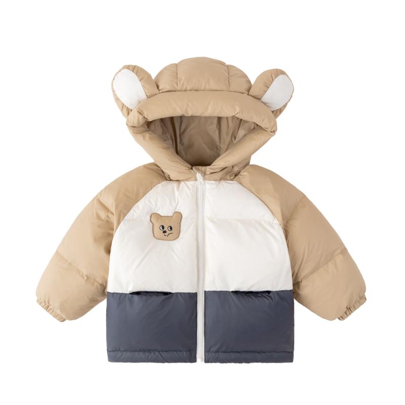 子供服 ベビー服 ダウンジャケット ガールズ ボーイズ アウター 80 90 100 110 120 130 防寒 撥水 軽量 フード付き ショート丈 幼児 乳児 暖か ポリエステル 冬 ・垢茶色 皮粉色 牛油果色 グレー ピンク