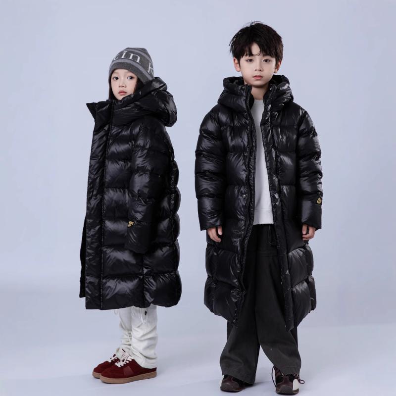 子供服 ダウンジャケット 男の子 女の子 中綿 コート ロング丈 フード付き 厚手 ブラック 防寒 アウター 秋冬