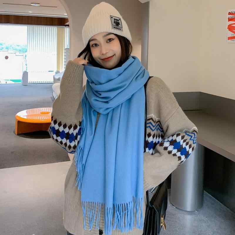 マフラー レディース メンズ ストール ショール ウール混紡 秋冬 無地 厚手 大判 あったか 保温 冷え対策 ひざ掛け かわいい ふわふわ 学生 韓国風
