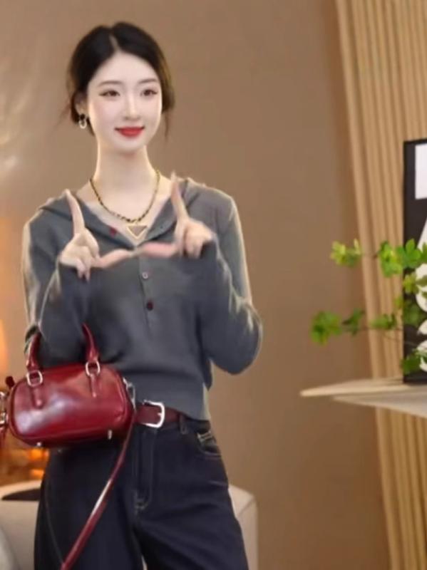 ニット レディース 長袖 小柄 きれいめ 配色 おしゃれ かわいい 韓国風 トップス 春 秋 冬 普段使い 通勤 女子会 レーヨン