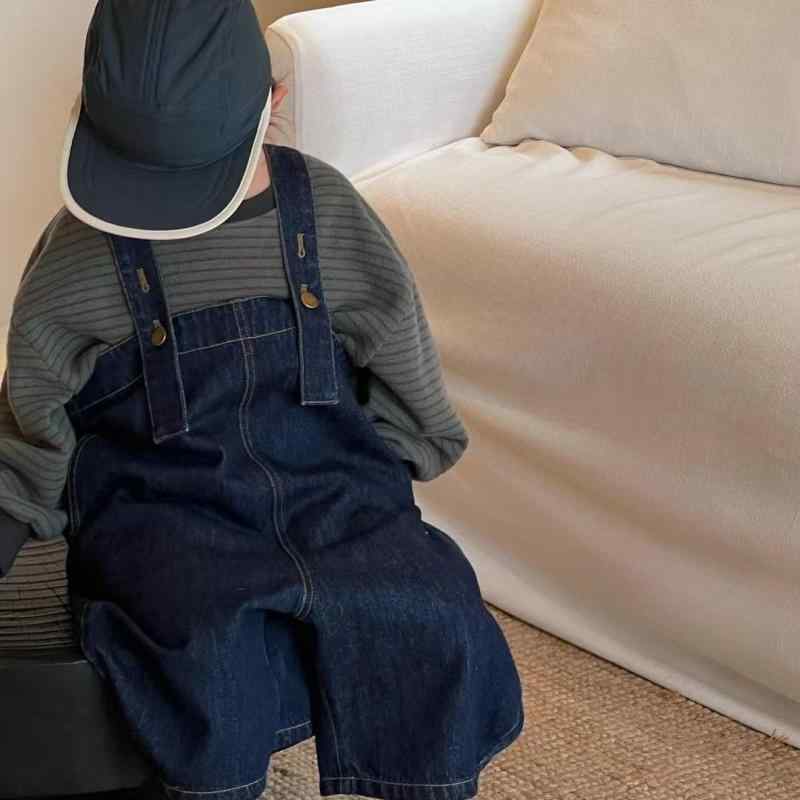 子供服 セットアップ 春秋 長袖 ストライプ パーカー デニム オーバーオール 2点セット かわいい おしゃれ キッズ 男の子 女の子 ボーイズ ガールズ 普段着 幼稚園 保育園 小学生
