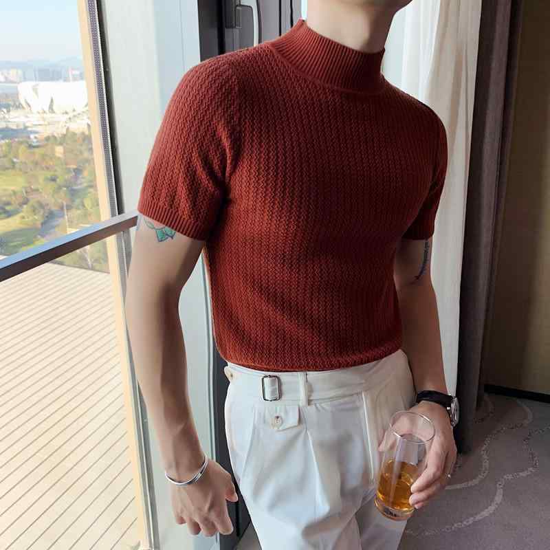 Tシャツ メンズ スリムフィット ハーフハイネック カジュアル トップス 半袖 ニット カットソー インナーウェア