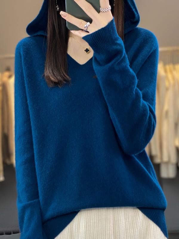 編み物 レディース パーカー 秋冬 韓国風 羊毛 カシミール ティーシャツ ティーシャツ トップス 長袖 無地 肋材編み 落っこちる肩先 ゆったり 愛くるしげ 心地好い