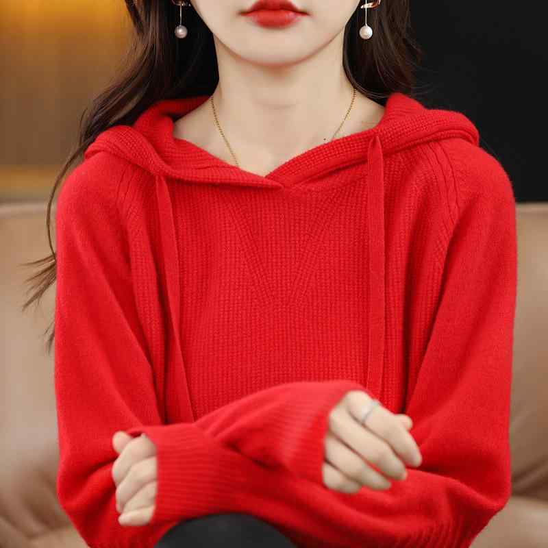 ニット パーカー レディース 韓国風 ゆったり 厚手 トップス セーター プルオーバー 長袖 カジュアル 秋冬 白 ベージュ ピンク パープル グリーン ブルー レッド ブラック