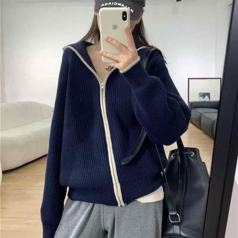 編み物 レディース 秋冬 色彩設計 パーカー ジレー 韓国風 ゆったり トップス 羊毛 入り合わせる 長袖 アウター 羽織り 心地好い 好いたらしいめ 並み並み丈