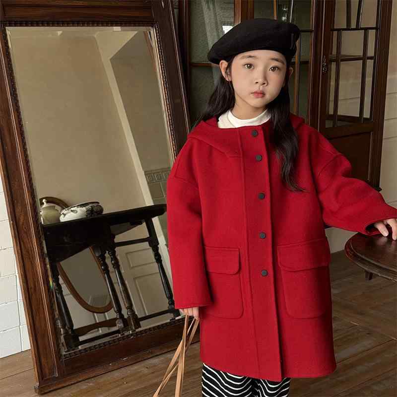 小わっぱ服 アウター 絨毛 厚地の外套 男女兼用 ボンネット付き添い人 真っただ中丈 秋冬 100珊 110珊 120珊 130珊 140珊 150珊 160珊 赤いこと 乳汁白いこと オレンジ色系 薄墨色系 キッズ・ベビー・マタニティ-キッズファッション-コート・ジャケット
