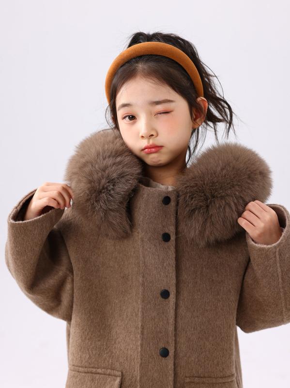 子供服 ウールコート 女の子 ダブルフェイス ロングコート 中綿 厚手 秋冬 子供 ウール アウター フォックスファー襟 取り外し可能 無地 普段使い 防寒