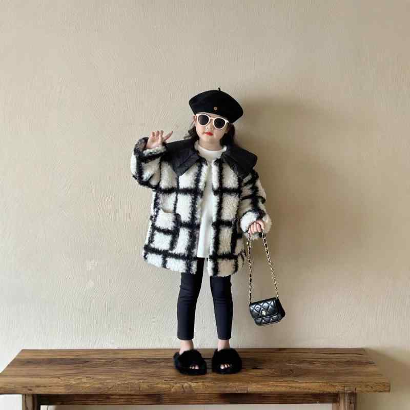 子供服 女の子 アウター チェック柄 ボアコート ボアジャケット 厚手 フリース 防寒 襟付き 秋冬 かわいい ガールズ ミドル丈