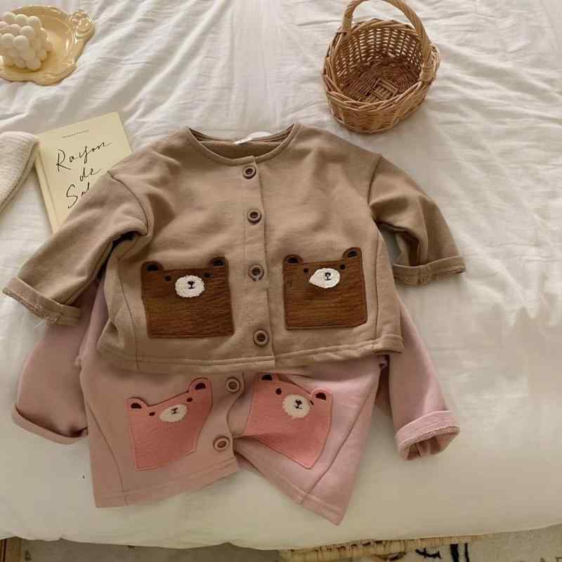 ベビー服 男女兼用 長袖 アウター クマ柄 ポケット付き ジャケット 綿100% かわいい 韓国風 秋