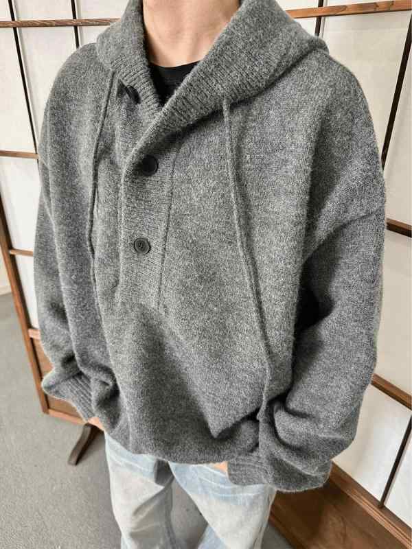 ニット メンズ 男性用 プルオーバー パーカー 秋冬 長袖 青年 流行 カジュアル 普段使い ルームウェア 部屋着 黒 ブラック グレー アプリコット ポリエステル