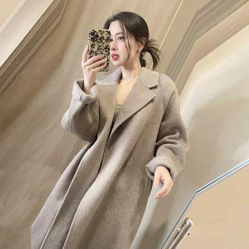 厚地の外套 レディース 秋冬 ダブル人間の顔 ロング丈 H型 好いたらしいめ 韓国風 モカ色 黒 XS S M L XL