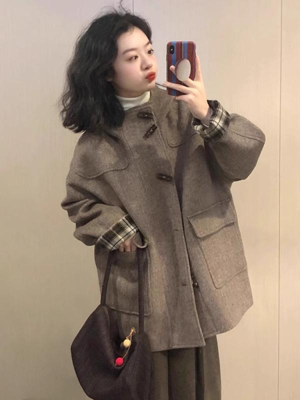 コート レディース 秋冬 ウール ダッフルコート フード付き ミドル丈 ゆったり 韓国風 かわいい おしゃれ あったか 防寒 S M ベージュ ブラウン カジュアル 普段使い