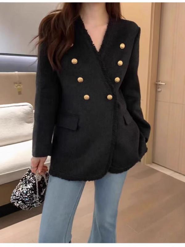 コート レディース 春秋冬 韓国風 小柄 Vネック ウール アウター ジャケット 中長丈 炭黒 私服名媛スタイル 肩章 8,905円