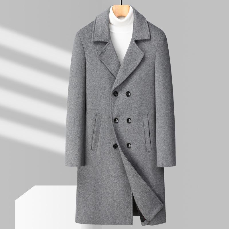 コート メンズ 男性用 ウール カシミヤ混紡 ミドル丈 ダブルブレスト 厚手 防寒 暖かい 秋冬 黒 ブラック グレー ネイビー 170 175 180 185 190|イーマイショップ
