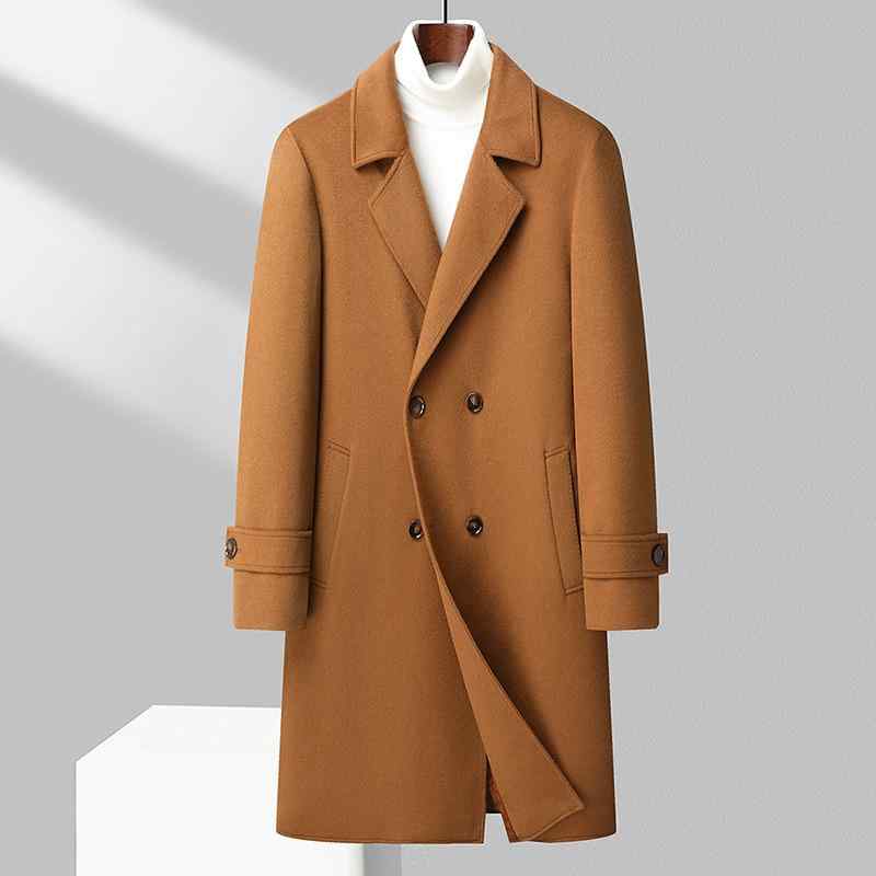 コート メンズ ウール 秋冬 厚手 ダブルブレスト ロング丈 ファッション 男性用 アウター 普段使い 通勤 韓国風 羊毛 黒 ブラック グレー ブラウン 10,718円