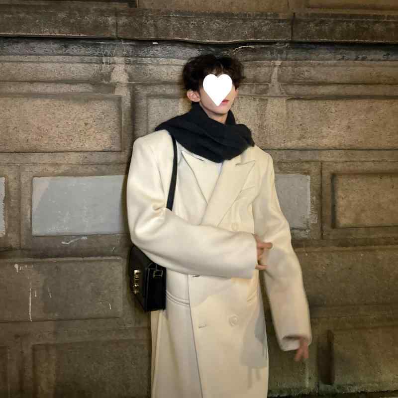 コート 男性用 ウールコート ロングコート ダブルブレスト 紳士服 肩パッド付き ビジネス カジュアル 秋冬 ホワイト 白